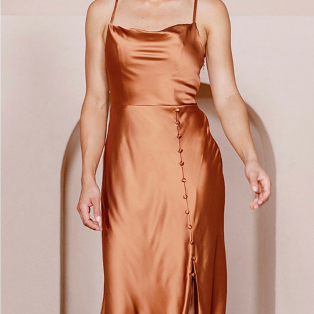 Revelry bridesmaids dress - satin copper sz 6. New w/ tags, regular length.
